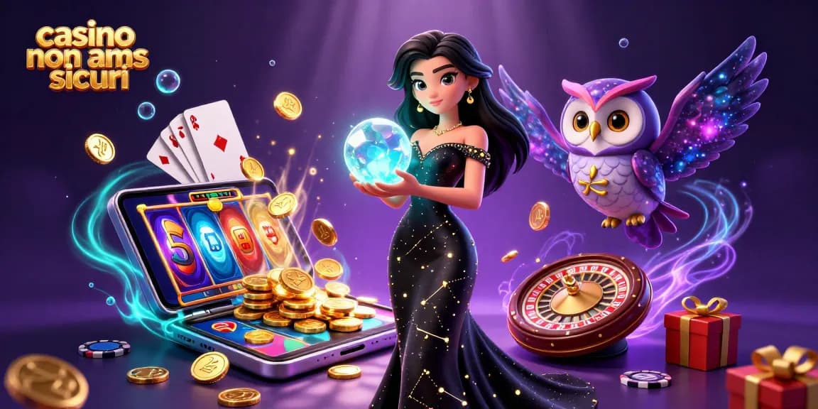 Vivi l'emozione del casino non aams sicuri con straordinarie immagini di una scena mistica ricca di elementi di gioco.