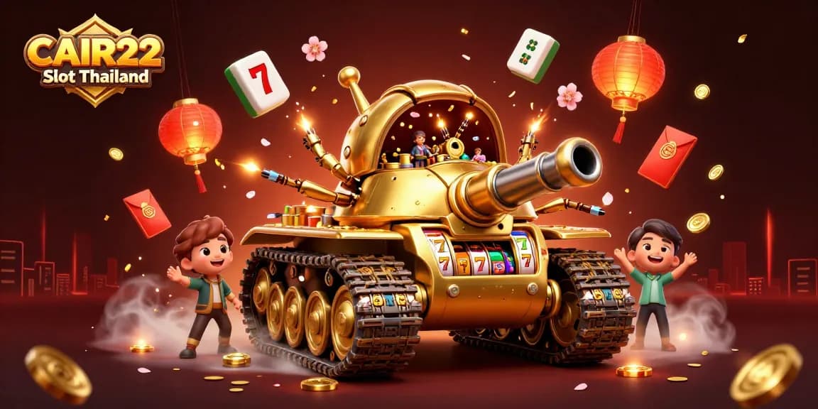 Menggali pengalaman CAIR22 Slot Thailand dengan ilustrasi kasino mini dalam tank kejuaraan emas.