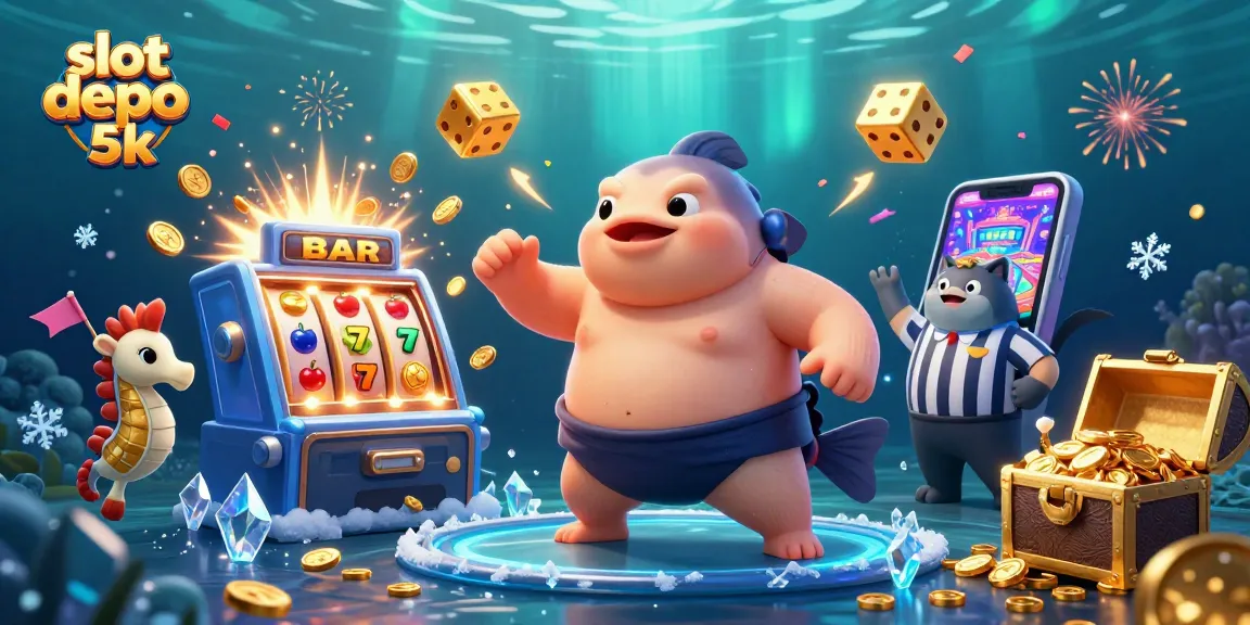 Spin to win with slot depo 5k, featuring vibrant underwater casino scene with dynamic game elements.
