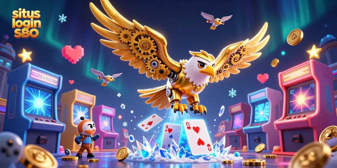 Experience situs login SBO for sports betting with a dynamic illustration of a cybernetic eagle and exciting game elements.