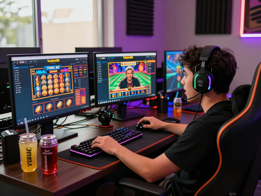 Engaging togel 4d gaming experience with a player immersed in live gaming on Visabet88.