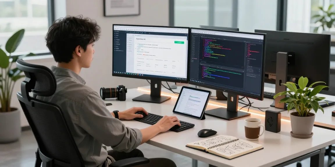 OpenClaw interface on dual monitors in a modern workspace, showcasing productivity and AI management