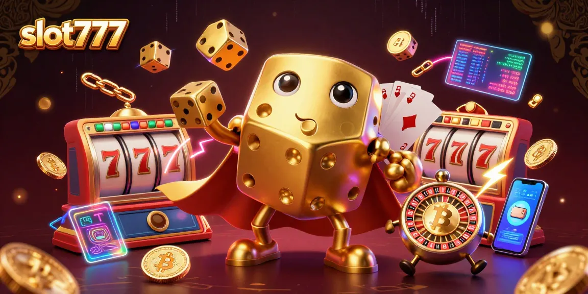 Play slot777 games with vibrant golden dice and exciting jackpots in this dynamic casino scene.
