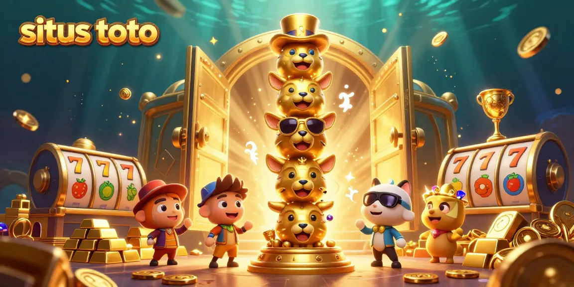 Situs toto showcases an energetic 3D casino scene with a totem pole and vibrant slot elements.