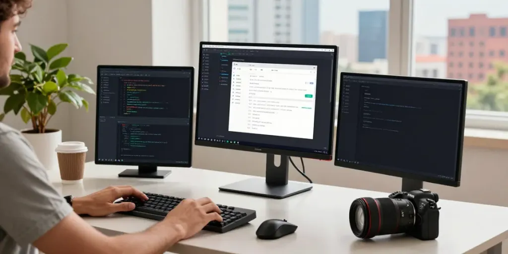 Free Android apps checked at h5.2113.net displayed on dual monitors in a modern workspace