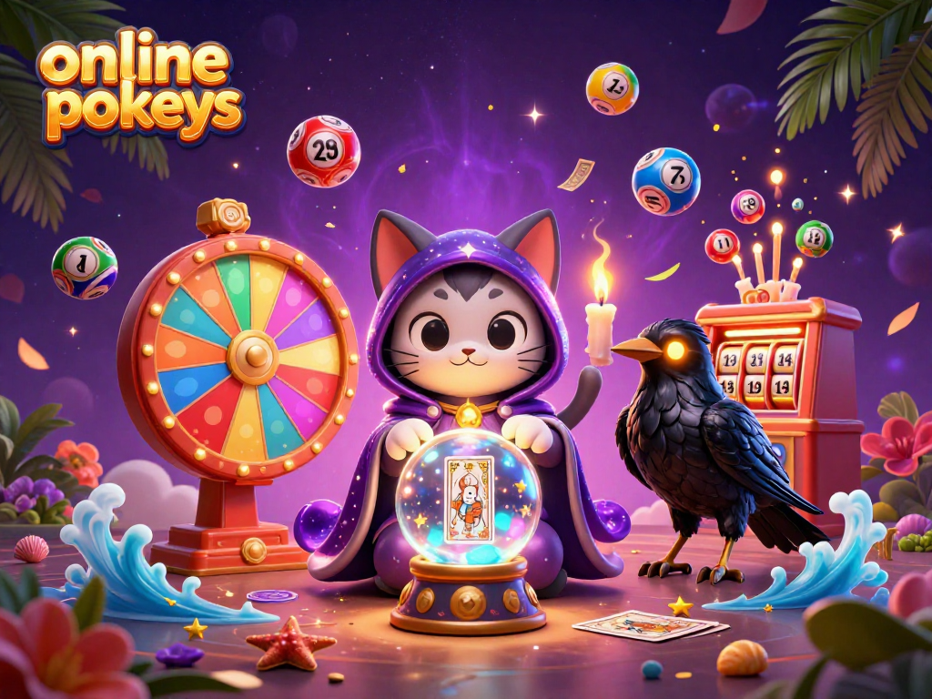 Experience thrilling online pokies with vibrant characters and dynamic gaming elements in this 3D illustration.