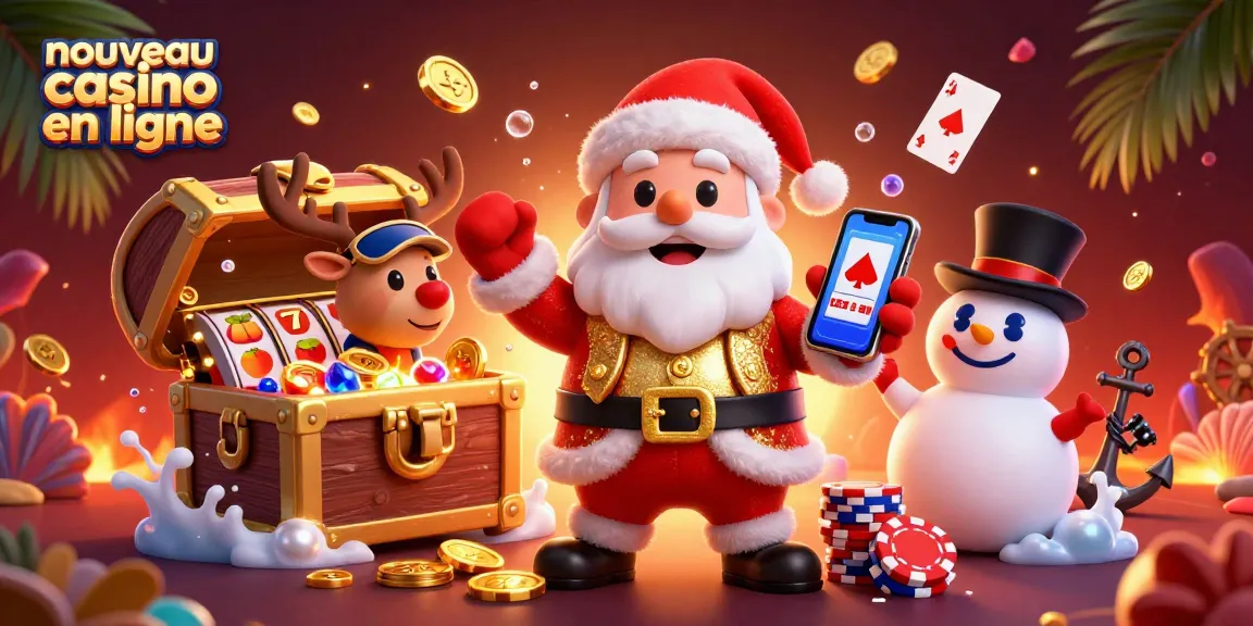 Vivez l'excitation du nouveau casino en ligne avec un Santa 3D vibrant et des personnages de casino.