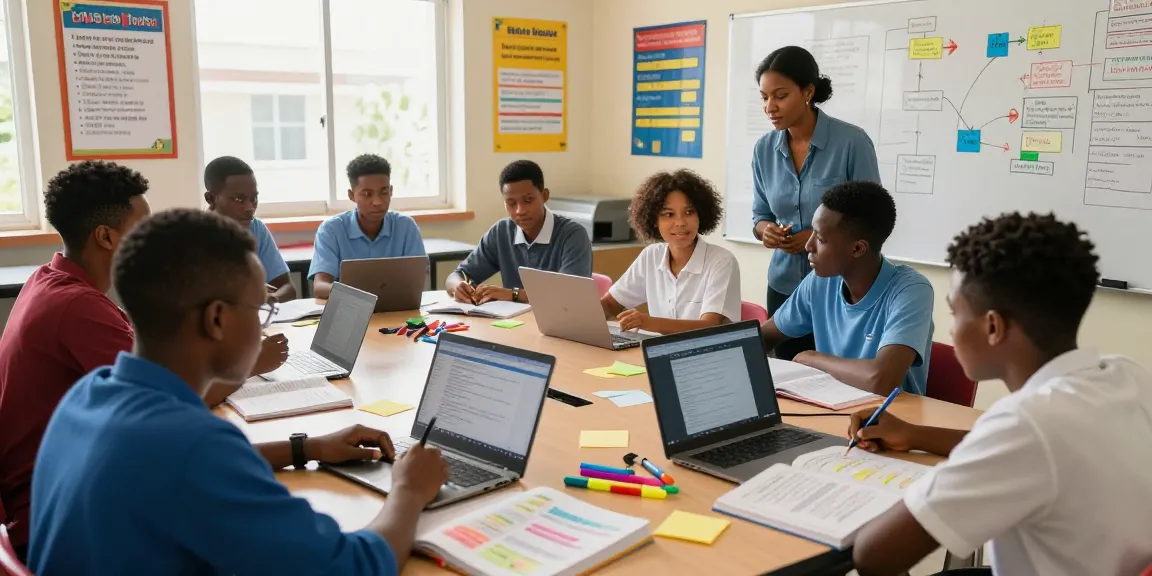 Students collaborating in a classroom on projects to prepare for the 2026 nabteb runz.