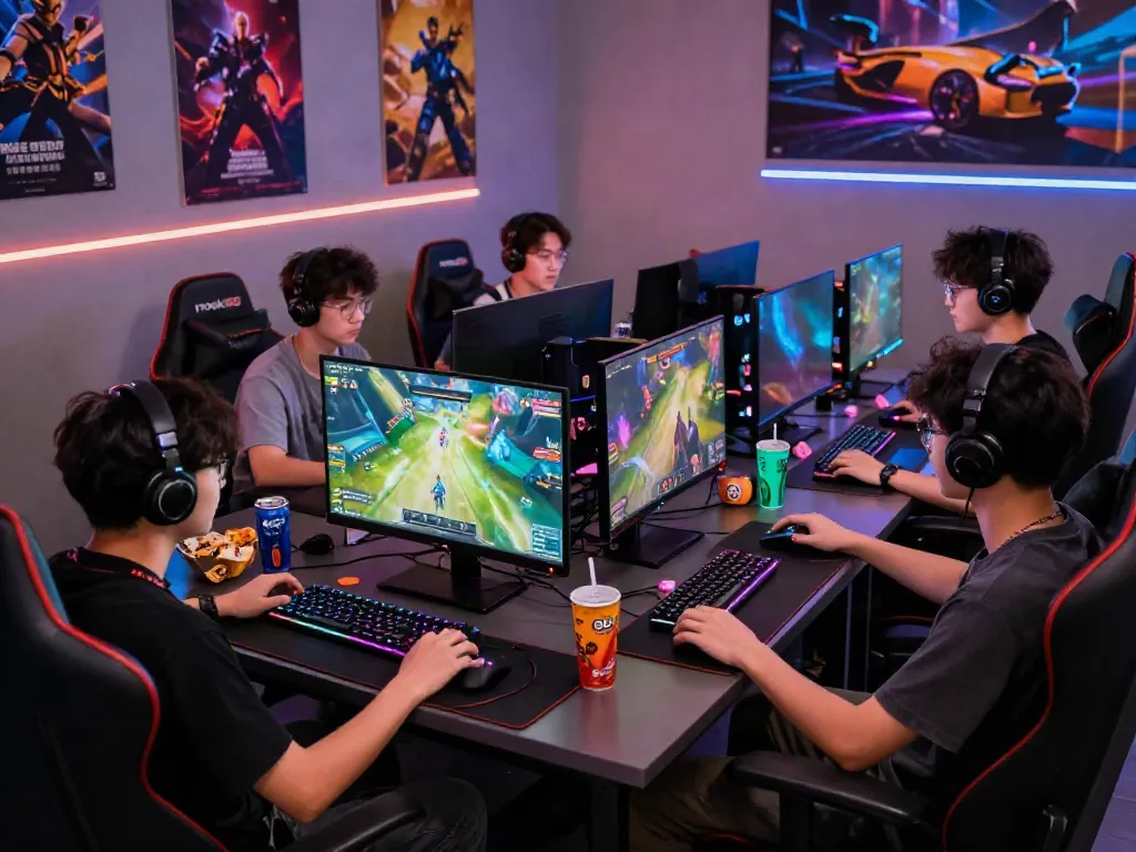 Friends gaming together passionately for rokok88 in a vibrant room full of energy.