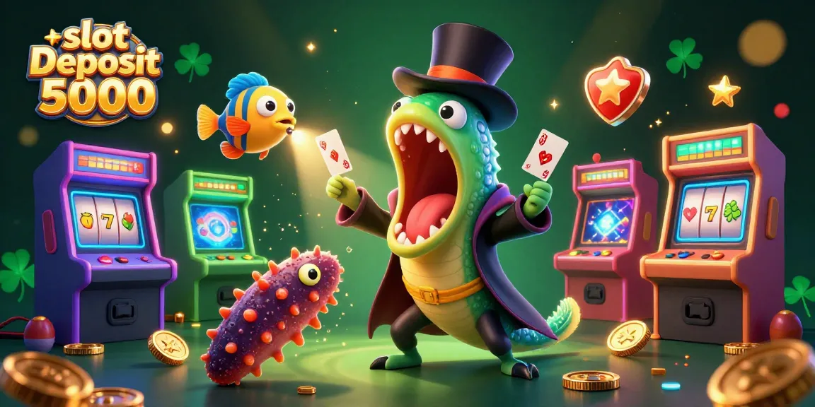 Bermain slot deposit 5000 dengan gulper eel dan ikan pemancing dalam pencahayaan yang menakjubkan, elemen kasino terlihat.