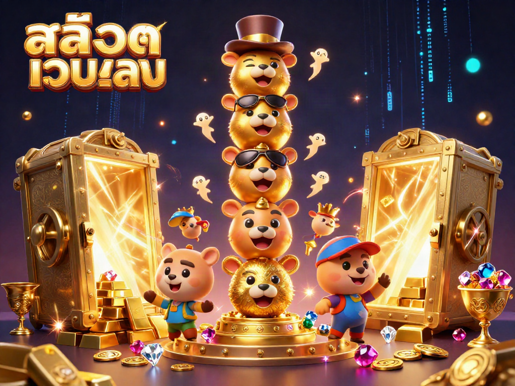 Spin the reels for fortune with สล็อตเว็บตรง, featuring vibrant casino elements and dynamic characters.