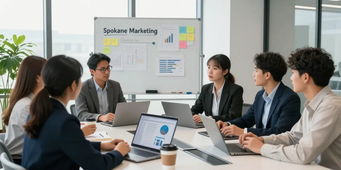 Team collaborating on Spokane marketing strategies in a modern office