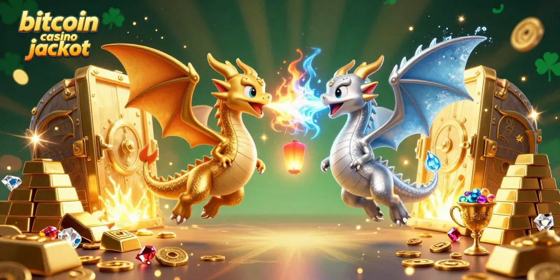 Experience the thrill of bitcoin casino jackpots with vibrant dragons and golden treasures in our captivating illustration.