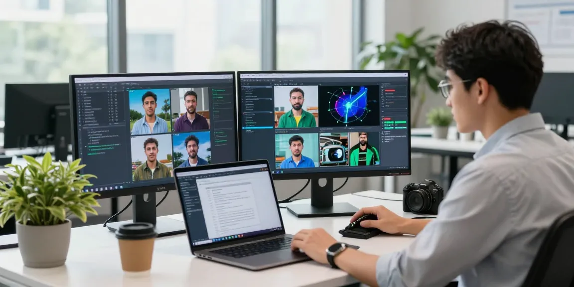 AI detector analyzing images on computer screen in a modern workspace.