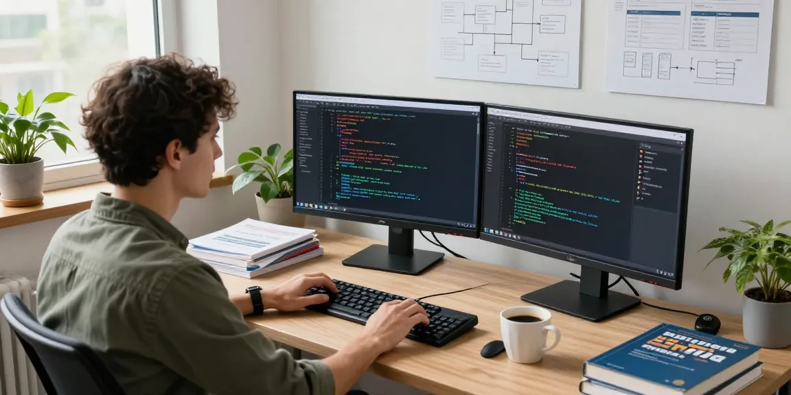 NAGA2000 software engineer coding in a modern workspace with dual monitors and natural lighting.