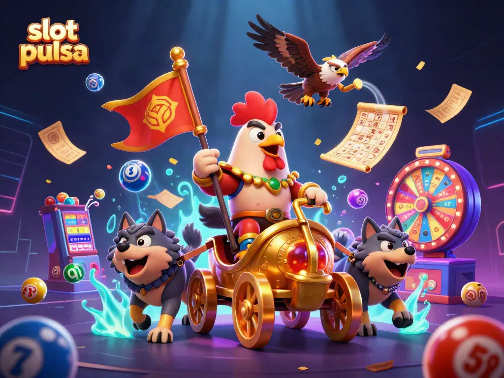 Menangkan slot pulsa dengan tampilan kartu bingo yang berkilauan dan bola lotere warna-warni.