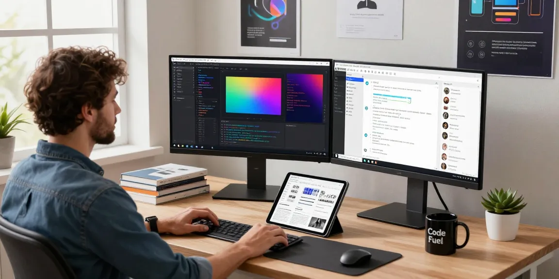 Dynamic workspace featuring a software developer using a 截图工具 for efficient screenshot management and collaboration.