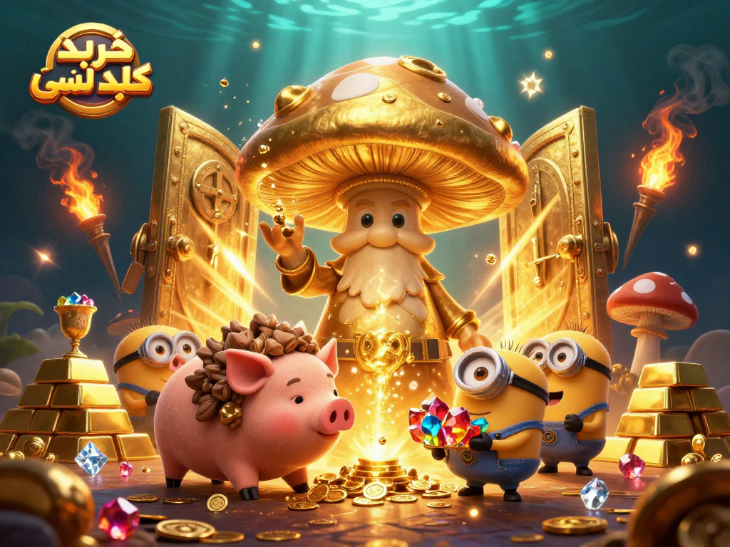 Experience خرید کلید لمسی with a fantasy scene featuring gold treasure and wizard characters.