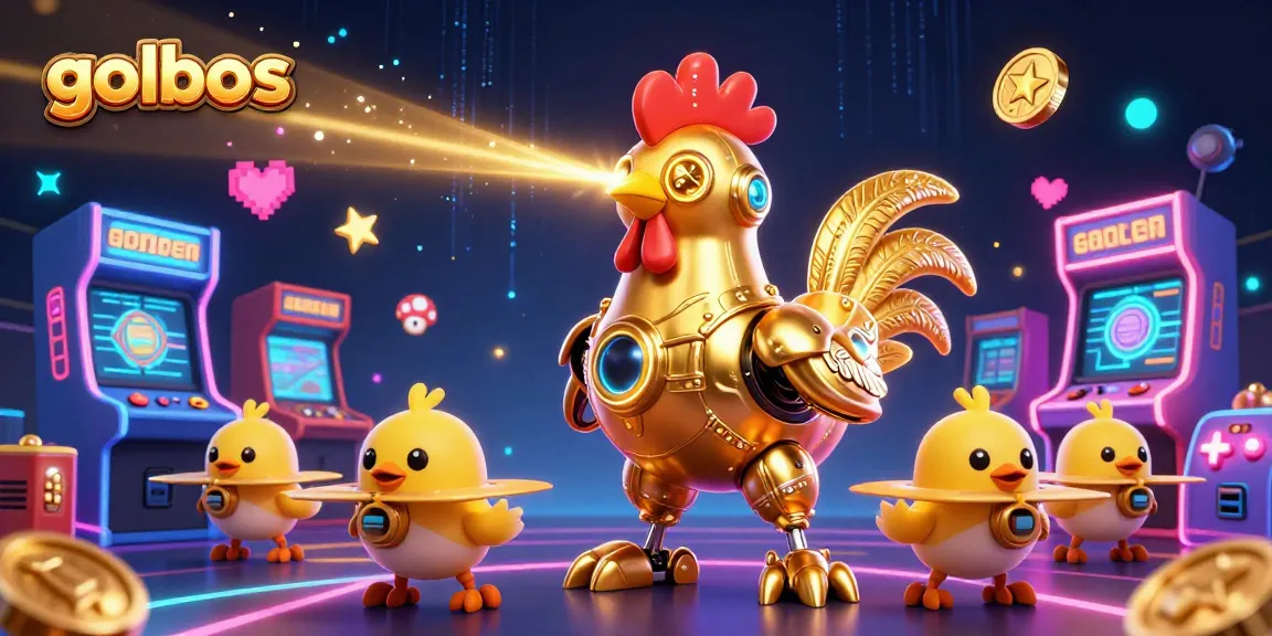 Experience thrilling gaming at golbos with a golden rooster robot and arcade action.