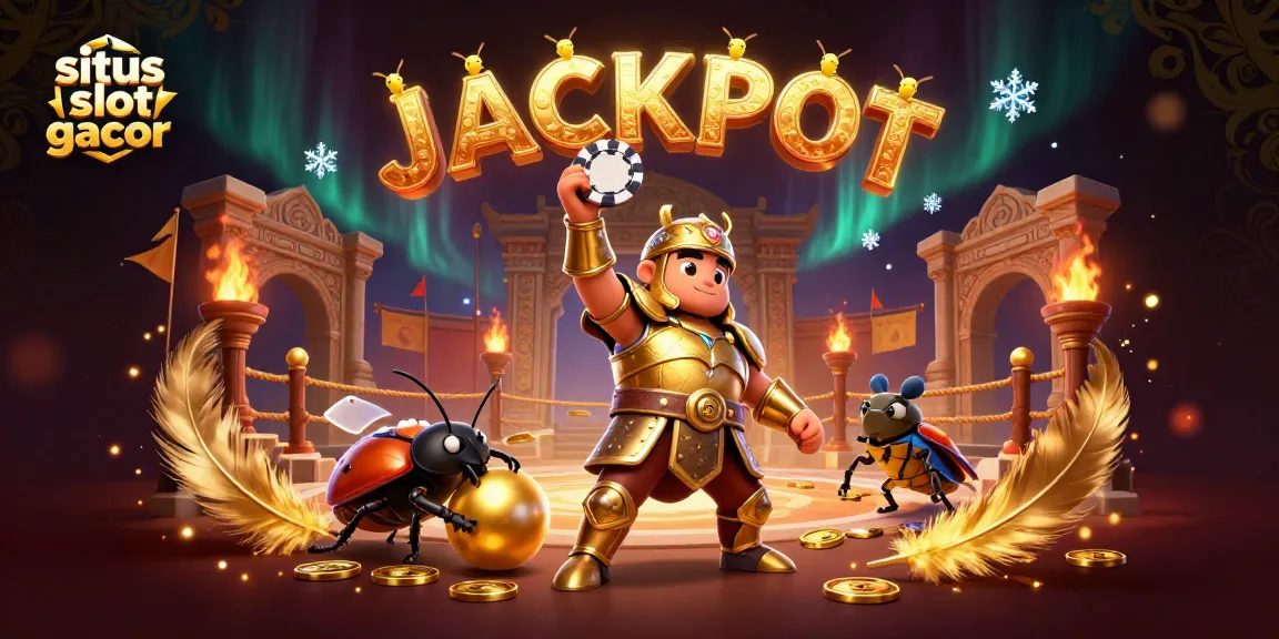 Sparks of excitement in a dynamic scene celebrating situs slot gacor with cartoon characters in a casino arena.
