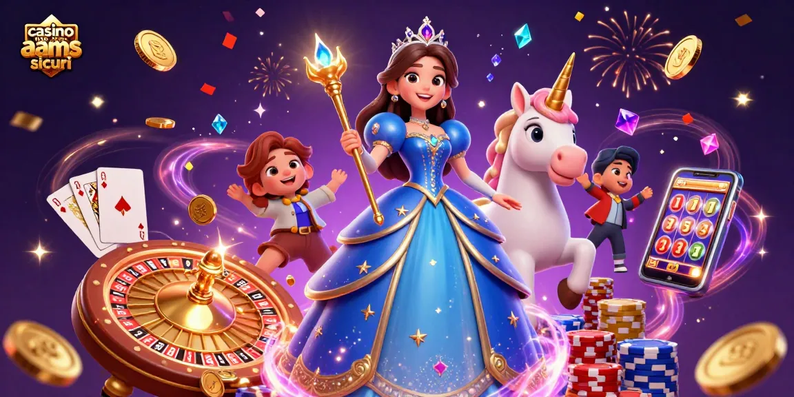 Gira per vincere nei casinò non AAMS sicuri con una figura regale, un unicorno e elementi di gioco abbaglianti.