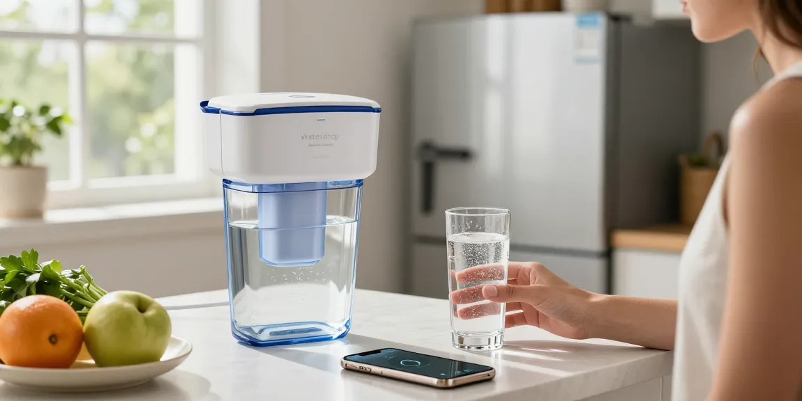 Waterdrop Alkaline DA97-17376B Water Filter showcased in a bright kitchen with infused mineral water.