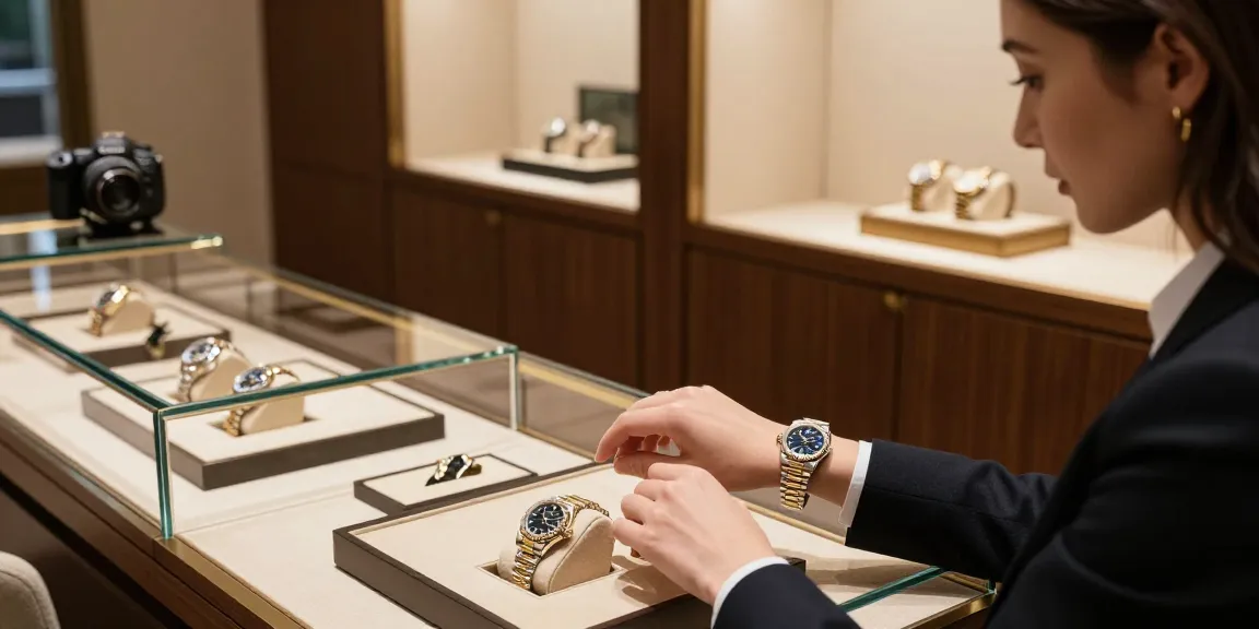 Discover stunning rolex super clone watches displayed elegantly in a luxurious boutique setting.