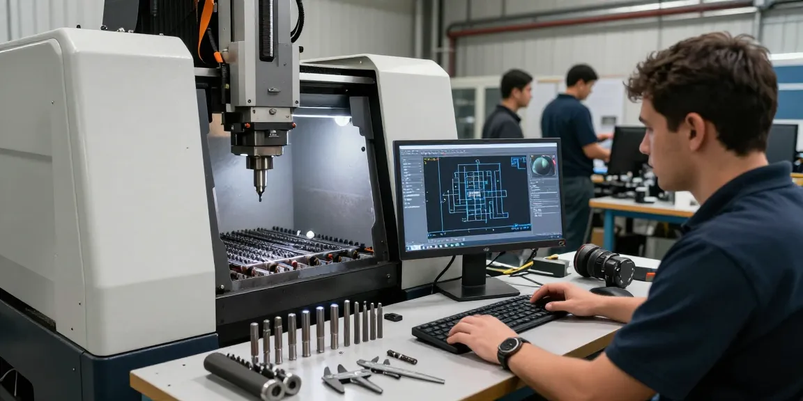 CNC machining parts manufacturer showcasing a skilled operator at work with precision tools and machinery in a professional manufacturing environment.