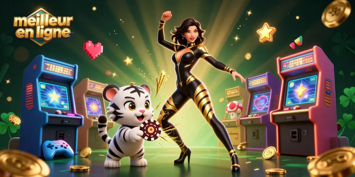 Participez à la scène dynamique du meilleur casino en ligne illustrant un jeu captivant, mettant en avant une femme frappante et un tigre joueur.