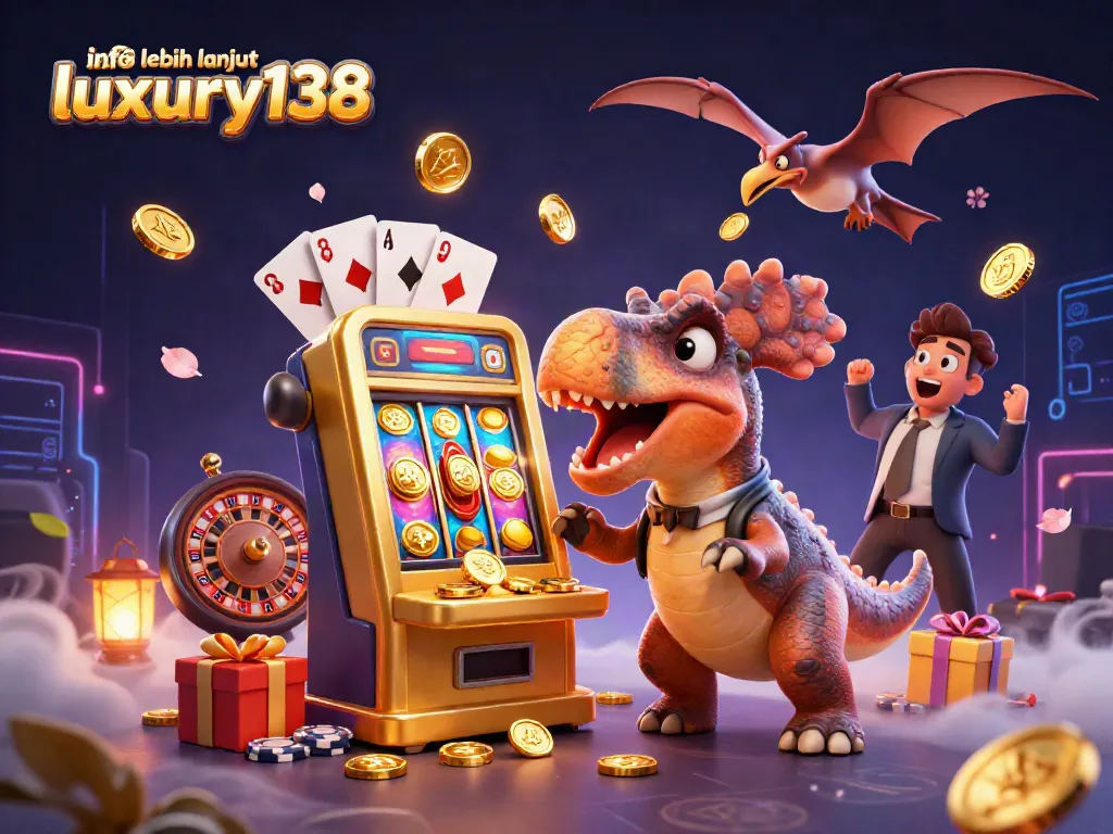 Info lebih lanjut luxury138 dengan dinosaurus 3D beraksi di mesin slot, seru dan penuh koin emas.