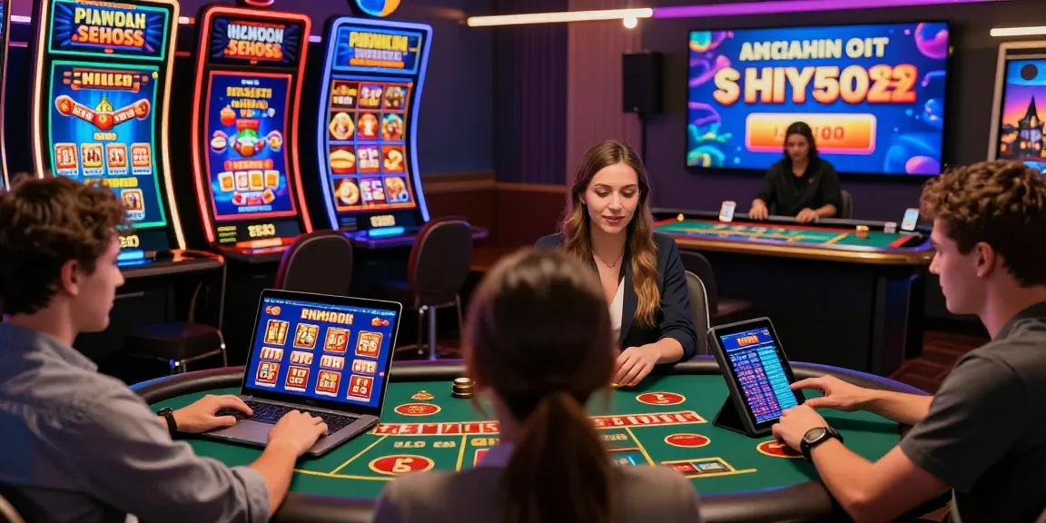 Engaging scene featuring diverse players enjoying online casinos Australia with vibrant graphics and exciting game interfaces.