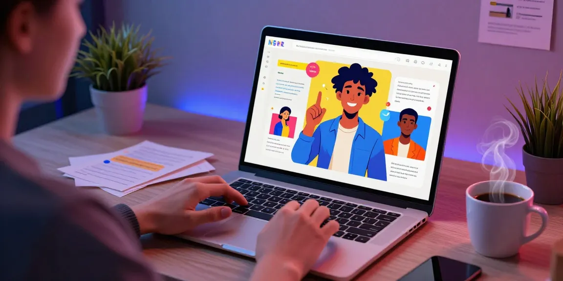 Engaging workspace showcasing NSFW character AI interactions on a laptop with vibrant character art.