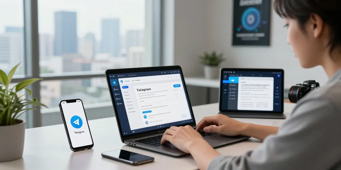 Tech-savvy individual exploring Telegram China Telegram guide on laptop in a modern workspace.