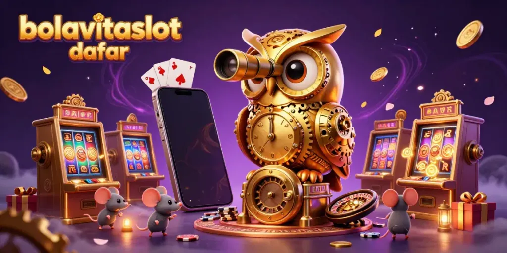Experience the excitement of bolavitaslot daftar with a vivid casino scene featuring games and whimsical characters.