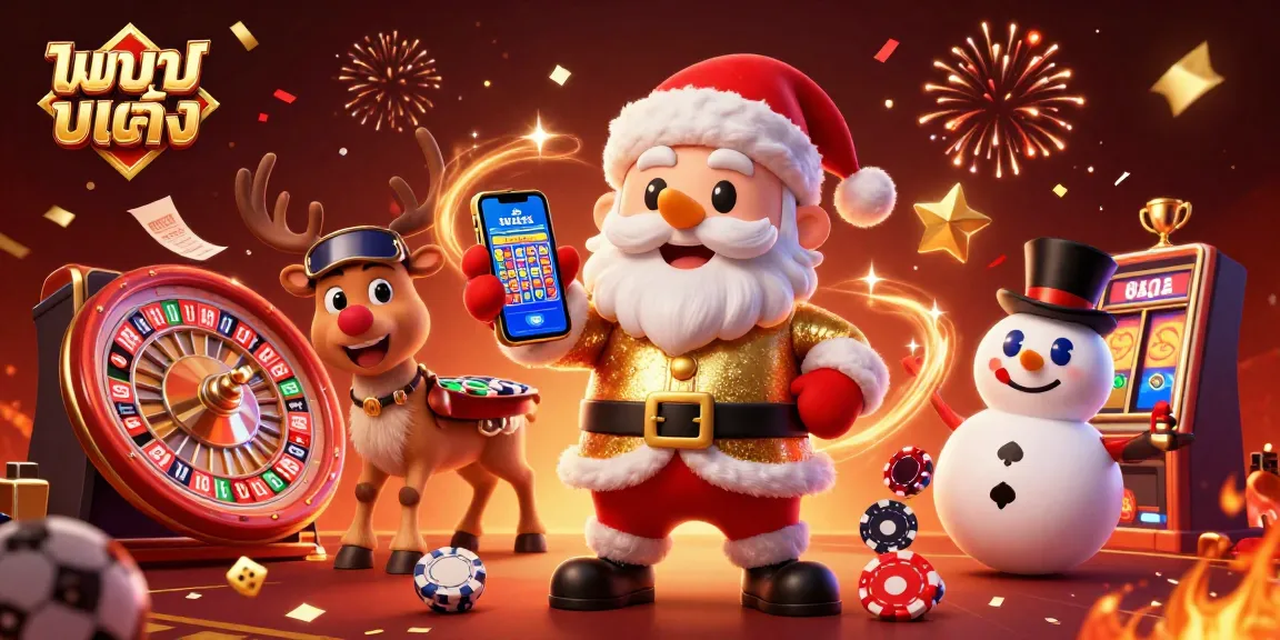 Experience thrilling แทงบอลเต็ง action with Santa and friends in a dynamic casino scene.