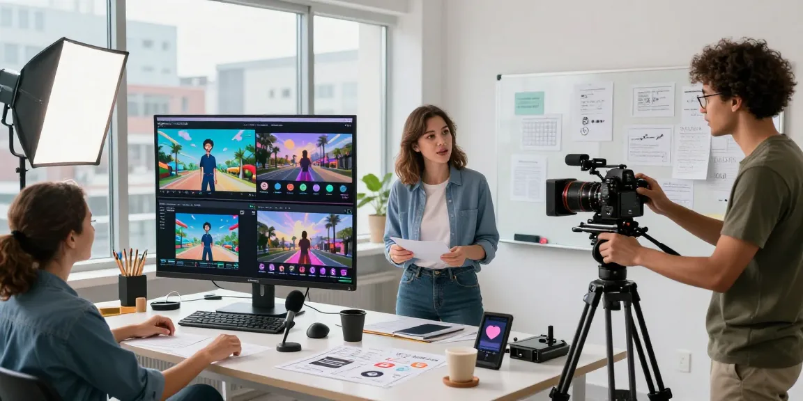 Creative video production studio showcasing advanced ai seedance 2.0 technology with a director and videographer collaborating on dynamic projects.