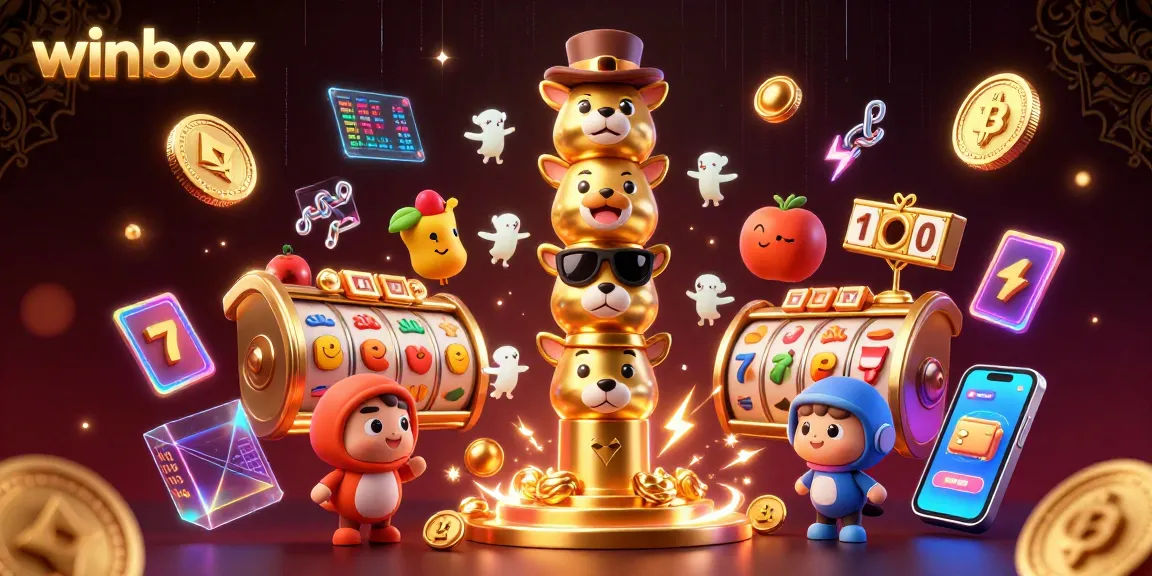 Experience the thrill of winbox gaming with vibrant slot reels and playful totem attractions.