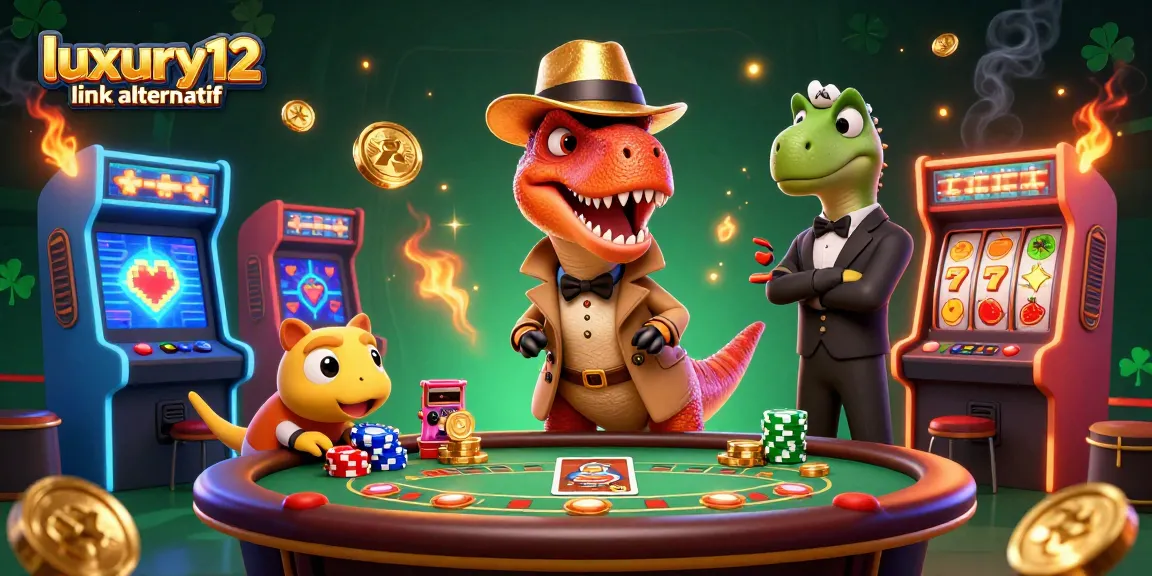 Experience luxury12 link alternatif at an animated casino scene with vibrant characters and games.